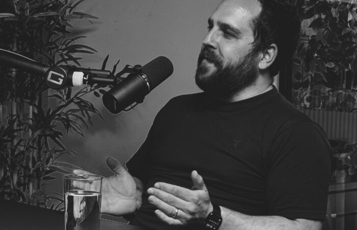 Man recording a podcast